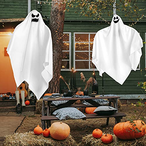 Fantasma Colgante Iluminado de Halloween (2 Pack), Lindos Fantasmas Voladores de 70 cm para Decoración de Fiesta de Halloween en Jardín, Patio