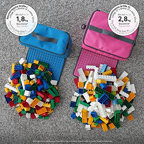 fantifant Bolsa para bloques de construcción con placa de construcción plegable, color azul marino, tamaño XL, compatible con grandes bloques de construcción como Lego Duplo | incluye bolsa de red