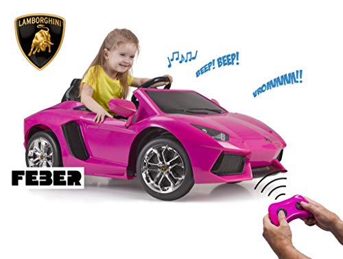 FEBER - Lamborghini Aventador Coche eléctrico Deportivo para niñas a Partir de 3 años, 6V, Color Rosa (Famosa 800012394)