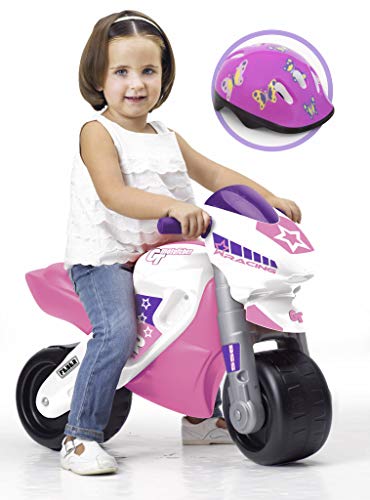 FEBER - Motofeber 2 Racing Pink, correpasillo de color rosa con casco y ruedas anchas para estabilidad y protección, uso dentro o fuera de casa, para niño o niña de 3 a 5 años, FAMOSA (800008174)