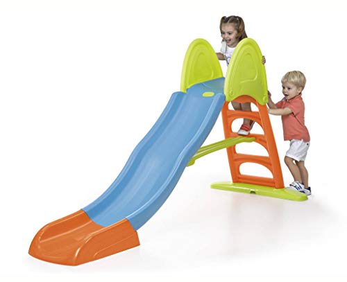 FEBER - Super Mega Slide, Tobogán de colores luminosos rampa curva y conexión de agua, resistente y seguro, con pasamanos y escaleras antideslizantes, pequeños desde 3 años, FAMOSA (800009594)