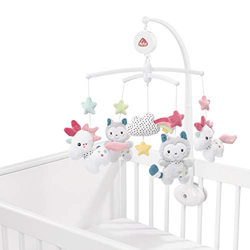 Fehn 057027 Móvil musical Aiko & Yuki – Móvil musical con melodía suave"Mozarts Nace Night" y personajes esponjosos – Con fijación – Para bebés de 0 a 5 meses – Tamaño: diámetro 40 cm, altura 65 cm