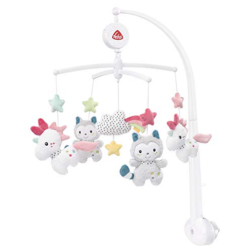 Fehn 057027 Móvil musical Aiko & Yuki – Móvil musical con melodía suave"Mozarts Nace Night" y personajes esponjosos – Con fijación – Para bebés de 0 a 5 meses – Tamaño: diámetro 40 cm, altura 65 cm