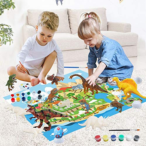 Felly Dinosaurios Juguetes 6 Años, Manualidades para Niños, 47 Piezas Pintura Kit con Tapete de Juego, Figuras Dinosaurios, 24 Colores Pintura, Creativo Juego Cumpleaño Regalos niños 3 4 5 6 7 8 Años