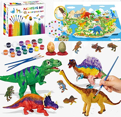 Felly Dinosaurios Juguetes 6 Años, Manualidades para Niños, 47 Piezas Pintura Kit con Tapete de Juego, Figuras Dinosaurios, 24 Colores Pintura, Creativo Juego Cumpleaño Regalos niños 3 4 5 6 7 8 Años