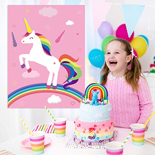 FEPITO Juegos de Unicornio, en el Cuerno Fijo en los Juegos Unicornio Fiesta de cumpleaños, decoración del Partido del Cuerno del Unicornio para Proporcionar 24 Fuentes de los niños Unicornio (Rosa)