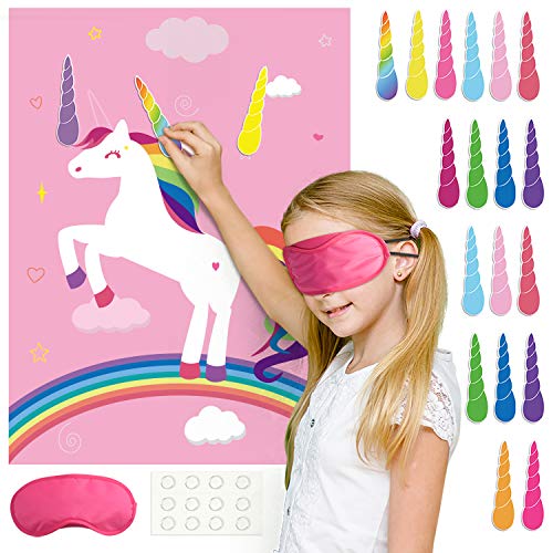 FEPITO Juegos de Unicornio, en el Cuerno Fijo en los Juegos Unicornio Fiesta de cumpleaños, decoración del Partido del Cuerno del Unicornio para Proporcionar 24 Fuentes de los niños Unicornio (Rosa)