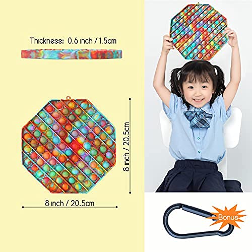 Fettinow Pop Its Gigante XXL - 20 cm Jumbo It Pop- Juguete Enorme Pop Its Fidget - Juguete Sensorial Big It Pop Grande para Aliviar El Estrés (Arco Iris) (20CM Policromo Octágono)