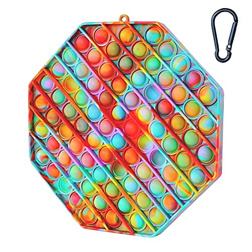 Fettinow Pop Its Gigante XXL - 20 cm Jumbo It Pop- Juguete Enorme Pop Its Fidget - Juguete Sensorial Big It Pop Grande para Aliviar El Estrés (Arco Iris) (20CM Policromo Octágono)