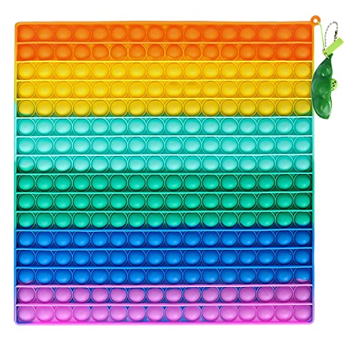 Fettinow Pop Its Gigante XXL - 30 cm Jumbo It Pop- Juguete Enorme Pop Its Fidget - Juguete Sensorial Big It Pop Grande para Aliviar El Estrés (Arco Iris) (30CM Rainbow Square)