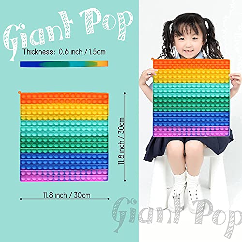 Fettinow Pop Its Gigante XXL - 30 cm Jumbo It Pop- Juguete Enorme Pop Its Fidget - Juguete Sensorial Big It Pop Grande para Aliviar El Estrés (Arco Iris) (30CM Rainbow Square)