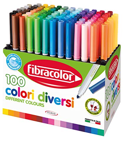 Fibracolor 100 colores – Maletín 100 rotuladores punta cónica en 100 colores diferentes superlavables