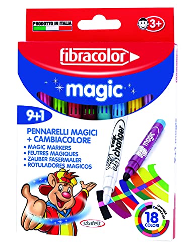 Fibracolor Magic Pack de 9 rotuladores con tinta mágica de punta gruesa + 1 marcador de color cambiante