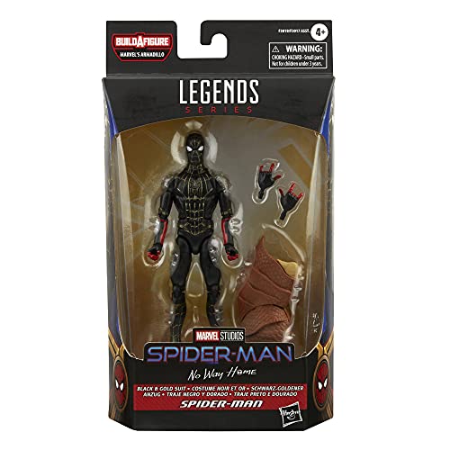 Figura de acción Coleccionable de 15 cm de Spider-Man con Traje Negro y Dorado, 2 Accesorios y 1 Pieza de Figura para armar Marvel Legends Series