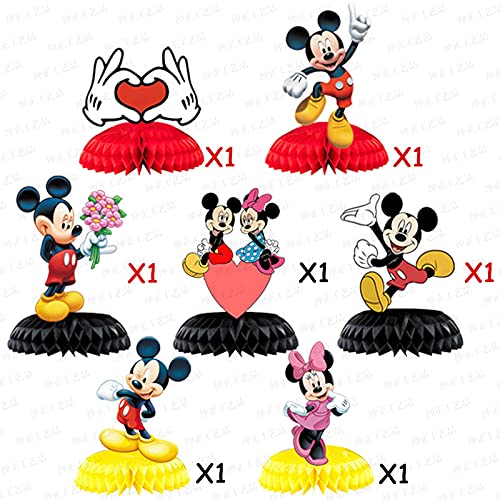 Figuras de Mickey Decoraciones para tartas, 7PCS Minnie Honeycomb Decoración de escritorio Mickey Mouse Fiesta de cumpleaños Adorno para tartas Adornos de panal para niños Cumpleaños Fiesta