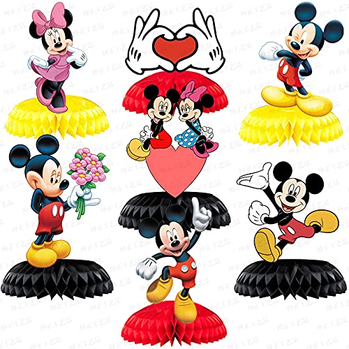 Figuras de Mickey Decoraciones para tartas, 7PCS Minnie Honeycomb Decoración de escritorio Mickey Mouse Fiesta de cumpleaños Adorno para tartas Adornos de panal para niños Cumpleaños Fiesta