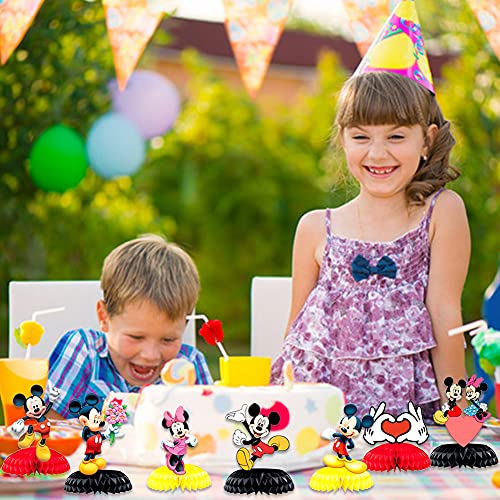 Figuras de Mickey Decoraciones para tartas, 7PCS Minnie Honeycomb Decoración de escritorio Mickey Mouse Fiesta de cumpleaños Adorno para tartas Adornos de panal para niños Cumpleaños Fiesta