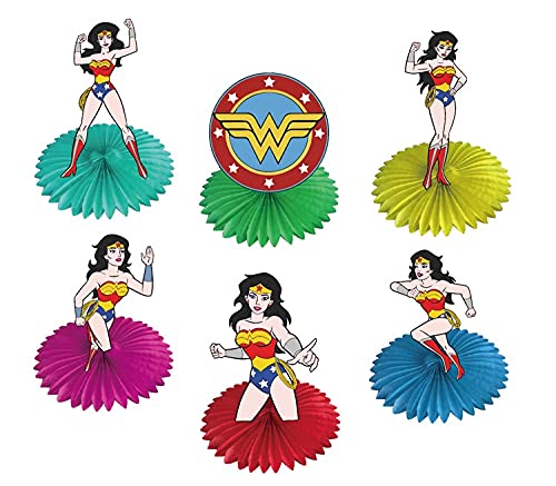 Figuras de Wonder Woman, decoración para tartas, 6 piezas de Wonder Woman, decoración para tartas de cumpleaños, Wonder Woman, adornos de panal para niños, cumpleaños, baby shower