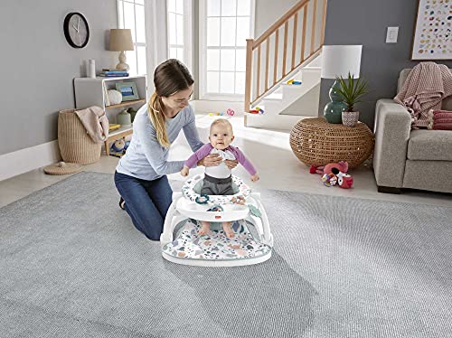 Fisher-Price Asiento para suelo plegable con bandeja estampado terrazzo regalo para bebés hasta 11 kg (Mattel HBD68)