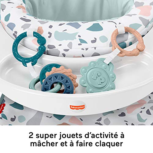 Fisher-Price Asiento para suelo plegable con bandeja estampado terrazzo regalo para bebés hasta 11 kg (Mattel HBD68)