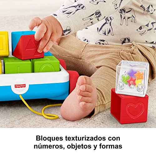 Fisher Price - Carrito de Arrastre de Bloques de Actividad, Juguete para Bebés +6 Meses (Mattel GJW10)