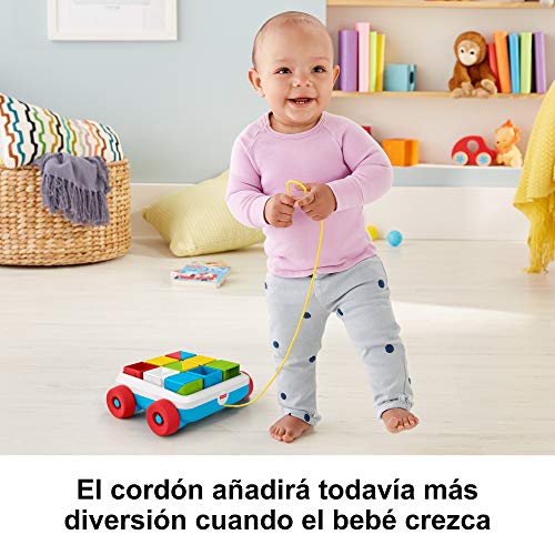 Fisher Price - Carrito de Arrastre de Bloques de Actividad, Juguete para Bebés +6 Meses (Mattel GJW10)