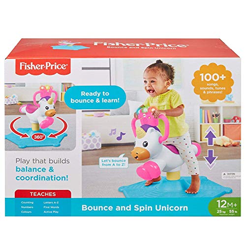 Fisher-Price GHY50 Rebote y Spin Unicornio, Juguete de Paseo Musical estacionario, Multicolor