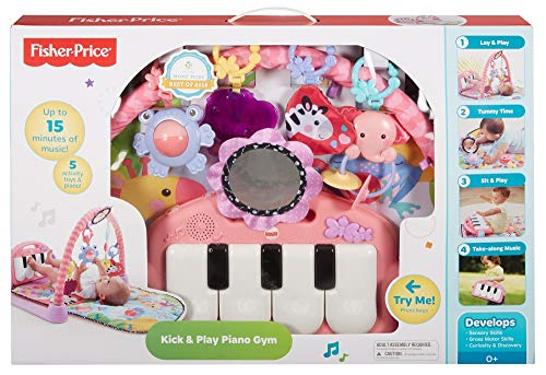 Fisher-Price Kick and Piano Gym New-born Baby Play Mat Suitable from Birth Includes Activity Ce Kick & Play Pink, color multicolor (rosa), 67.8 x 45.5 x 8.1 (Mattel BMH48)