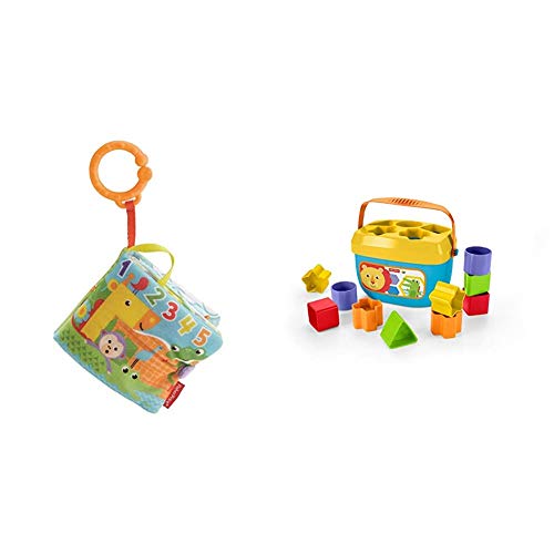 Fisher-Price Libro Activity bebé, Juguete Colgante para bebé recién Nacido (Mattel FGJ40) + - Bloques Infantiles, Juguete Bloques Construcción para Bebé +6 Meses (Mattel FFC84)