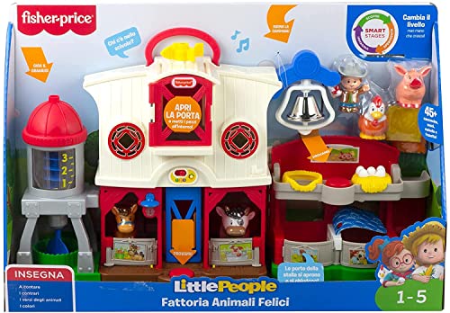 Fisher-Price - Little People Granja Animales Felices con tecnología Smart Stages, Luces y Sonidos, Juguete para niños de 1 años GTM15