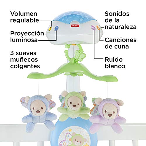 Fisher-Price Móvil ositos voladores, juguete de cuna proyector para bebé (Mattel CDN41)