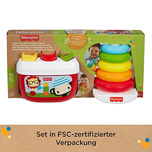 Fisher-Price Primeros Bloques para Bebé y Pirámide Apilable ecológicos, para bebés +6 meses (Mattel GRF11)