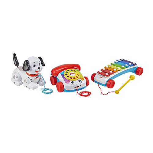 Fisher-Price Set 3 juguetes clásicos de arrastre, Teléfono carita divertida, Pequeño Snoopy y Xilófono, para bebés + 6 meses (Mattel GVF68)