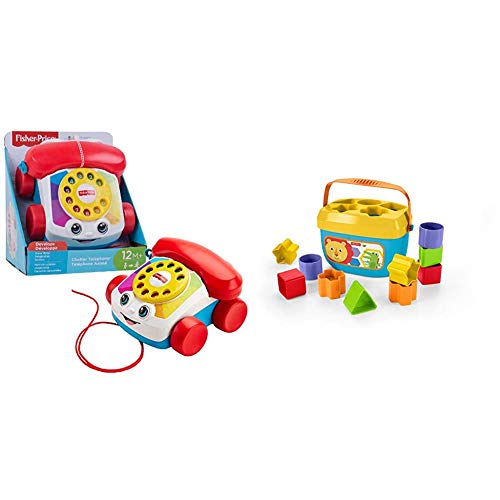 Fisher-Price Teléfono Carita Divertida, Juguete Educativo bebé +1 año (Mattel FGW66 ) + - Bloques Infantiles, Juguete Bloques Construcción para Bebé +6 Meses (Mattel FFC84)