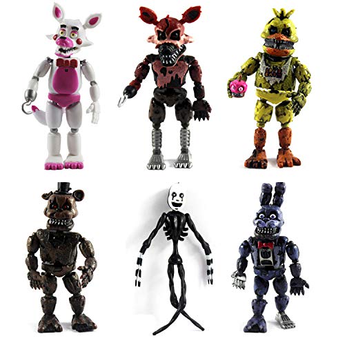 Five Nights FNAF Figura de juguete, 5.5 pulgadas FNAF Figura de acción con luces, lindo divertido fre-ddy Foxy Sister Location Muñeco de terror aligerar figuras de acción móviles juguetes regalos