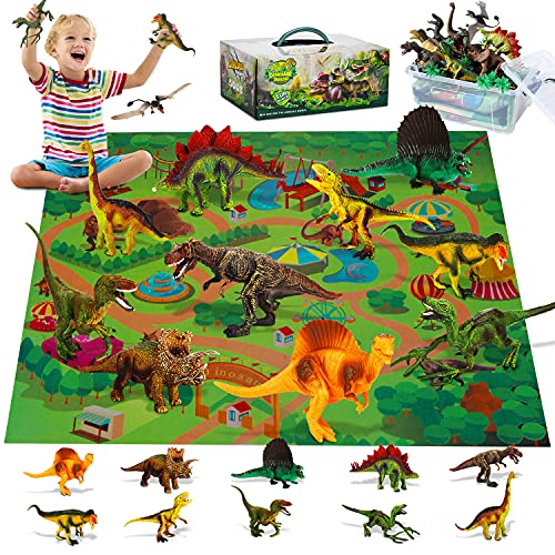 Fivejoy Juguetes de Dinosaurios, Dinosaurios Juguetes, Figuras de Dinosaurios Realistas, Juego Educativo de Dinosaurios con Tapete de Juego de Actividades para Crear un Mundo de Dinosaurios Cumpleaño