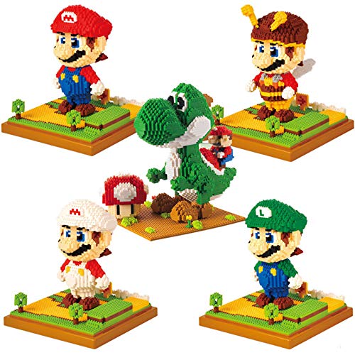 FJJF Mini Bloques, Super Mario Bros Luigi Yoshi Nano Mini Building Blocks Kits Modelo 3D DIY Diamond Blocks Blocks Ladrillos Montaje De Juguete (5 Piezas)