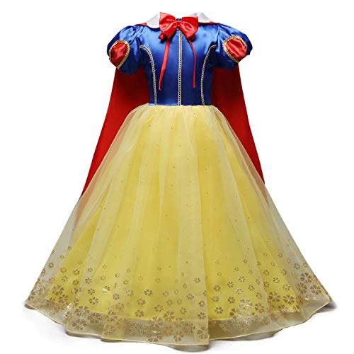 FMYFWY Niñas Vestidos de Blancanieves con Capa Disfraz de Carnaval Princesa Cumpleaños Traje de Halloween Navidad Fiesta de Cosplay Ceremonia Aniversario Bautizo Comunión Boda + Accesorios 3-4