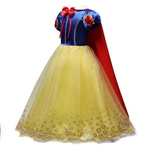 FMYFWY Niñas Vestidos de Blancanieves con Capa Disfraz de Carnaval Princesa Cumpleaños Traje de Halloween Navidad Fiesta de Cosplay Ceremonia Aniversario Bautizo Comunión Boda + Accesorios 3-4