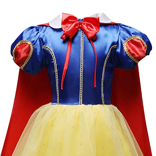 FMYFWY Niñas Vestidos de Blancanieves con Capa Disfraz de Carnaval Princesa Cumpleaños Traje de Halloween Navidad Fiesta de Cosplay Ceremonia Aniversario Bautizo Comunión Boda + Accesorios 3-4