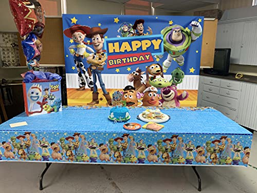 Fondo de fondo de historieta para niños y niños, decoración de tarta de cumpleaños, cielo estrellado, Woody and Buzz, banner de fotografía de cumpleaños, 6 x 4 pies