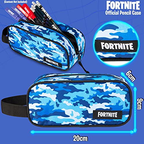 Fortnite Estuche Escolar, Estuches Escolares 20 cm, Material Escolar, Estuche Escolar Niño, Regalos Para Gamers (Camo Azul)