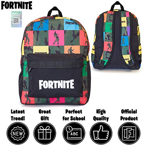 Fortnite Mochilas Escolares Juveniles Para Niños, Mochila de Gran Capacidad Para Colegio, Viajes, Deportes, Universidad, Merchandising Oficial, Regalos Para Niños Adolescentes Adultos (Negro/Multi)