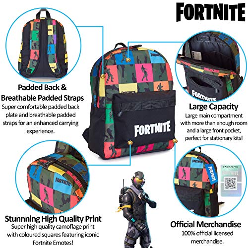 Fortnite Mochilas Escolares Juveniles Para Niños, Mochila de Gran Capacidad Para Colegio, Viajes, Deportes, Universidad, Merchandising Oficial, Regalos Para Niños Adolescentes Adultos (Negro/Multi)