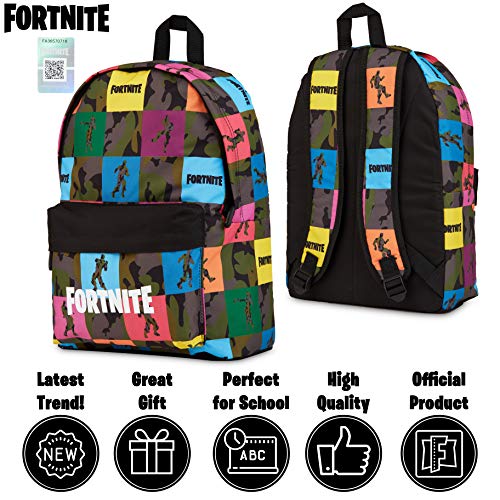 Fortnite Mochilas Escolares Juveniles Para Niños, Mochila de Gran Capacidad Para Colegio, Viajes, Deportes, Universidad, Merchandising Oficial, Regalos Para Niños Adolescentes Adultos (Negro/AOP)