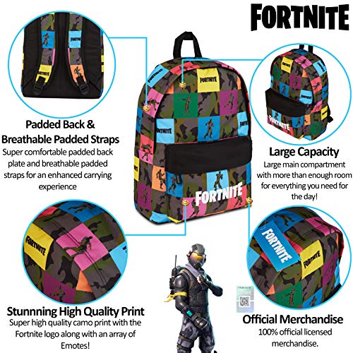 Fortnite Mochilas Escolares Juveniles Para Niños, Mochila de Gran Capacidad Para Colegio, Viajes, Deportes, Universidad, Merchandising Oficial, Regalos Para Niños Adolescentes Adultos (Negro/AOP)