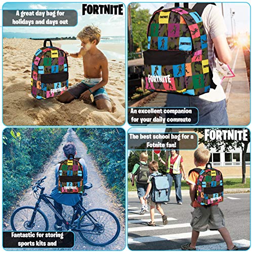 Fortnite Mochilas Escolares Juveniles Para Niños, Mochila de Gran Capacidad Para Colegio, Viajes, Deportes, Universidad, Merchandising Oficial, Regalos Para Niños Adolescentes Adultos (Negro/AOP)