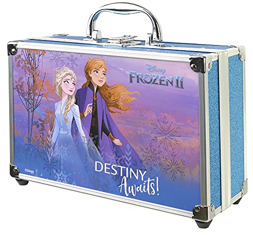 Frozen II Princess Makeup Traincase - Neceser Frozen II, Set de Maquillaje para Niñas - Maquillaje Frozen - Selección de Productos Seguros en un Maletín de Maquillaje Color Azul de Talla Única