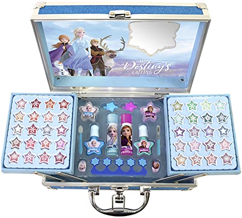 Frozen II Princess Makeup Traincase - Neceser Frozen II, Set de Maquillaje para Niñas - Maquillaje Frozen - Selección de Productos Seguros en un Maletín de Maquillaje Color Azul de Talla Única