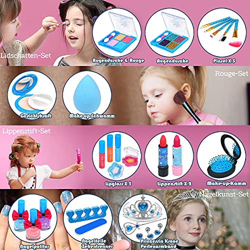 Frozen - Juego de maquillaje infantil para niñas, 31 unidades, lavable, seguro, no tóxico, con maletín de maquillaje, juego de rol, regalo para princesas pequeñas, 4, 5, 6, 7 y 8 años